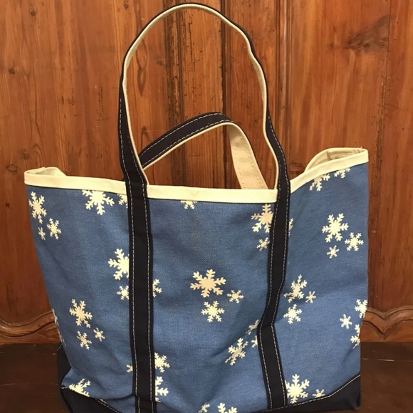 Vintage LL Bean Boat and Tote Bag RARE SNOW FLAKE PRINT Christmas USA - Picture 4 of 7